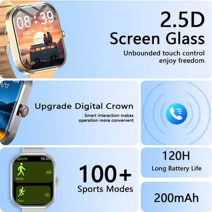 LAXASFIT 2026 Smart Watch Men's Full Touchscreen Bluetooth Call Sports Fitness Tracking Smart Wristwatch Women's Watch