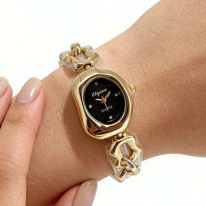 Casual and Fashionable Women's Student Watch, Half-Moon-Shaped Quartz Watch, Simple Chain Bracelet-Style Wristwatch, Versatile for Everyday Use