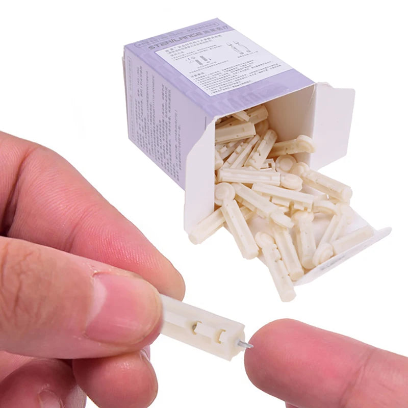 50Pcs Sterile 21G Lancets Single Use Blood Test Testing Kits Glucose Cholesterol