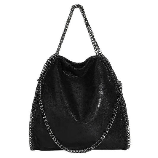 Fashion Women's Chain Shoulder Bag Vintage Large Capacity Crossbody Tote Bag Female Foldable Solid Color Handbags Shopping Bags