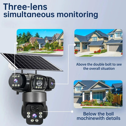 15MP IP Wifi Camera Solar Camera Outdoor 3 Lens 3 Screen 10X Zoom PIR Human Detect Cameras Night Vision CCTV Security Protection