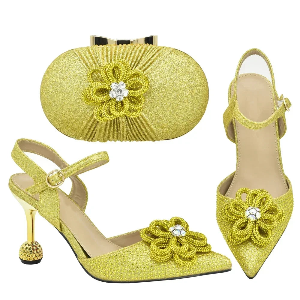 New Fashion Africa Women Shoes and Bags Set with Rhinestone Shoes for Women 2025 Designer Luxury Italian Shoe and Bag Set