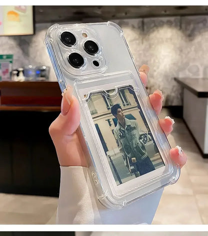 Przezroczyste Etui Portfelowe na Karty do iPhone 16 15 14 13 12 11 Pro Max Mini X XR 7 8 Plus Przezroczysta Odporna na Wstrząsy Miękka Obudowa