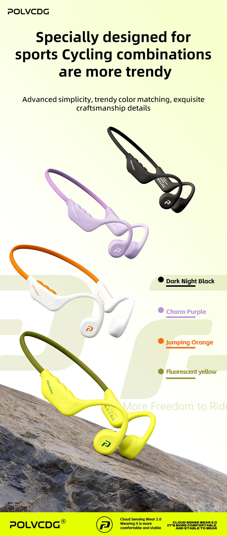 Słuchawki rowerowe z otwartym przewodnictwem kostnym POLVCDG Bluetooth 5.4 Słuchawki sportowe do biegania na świeżym powietrzu X1