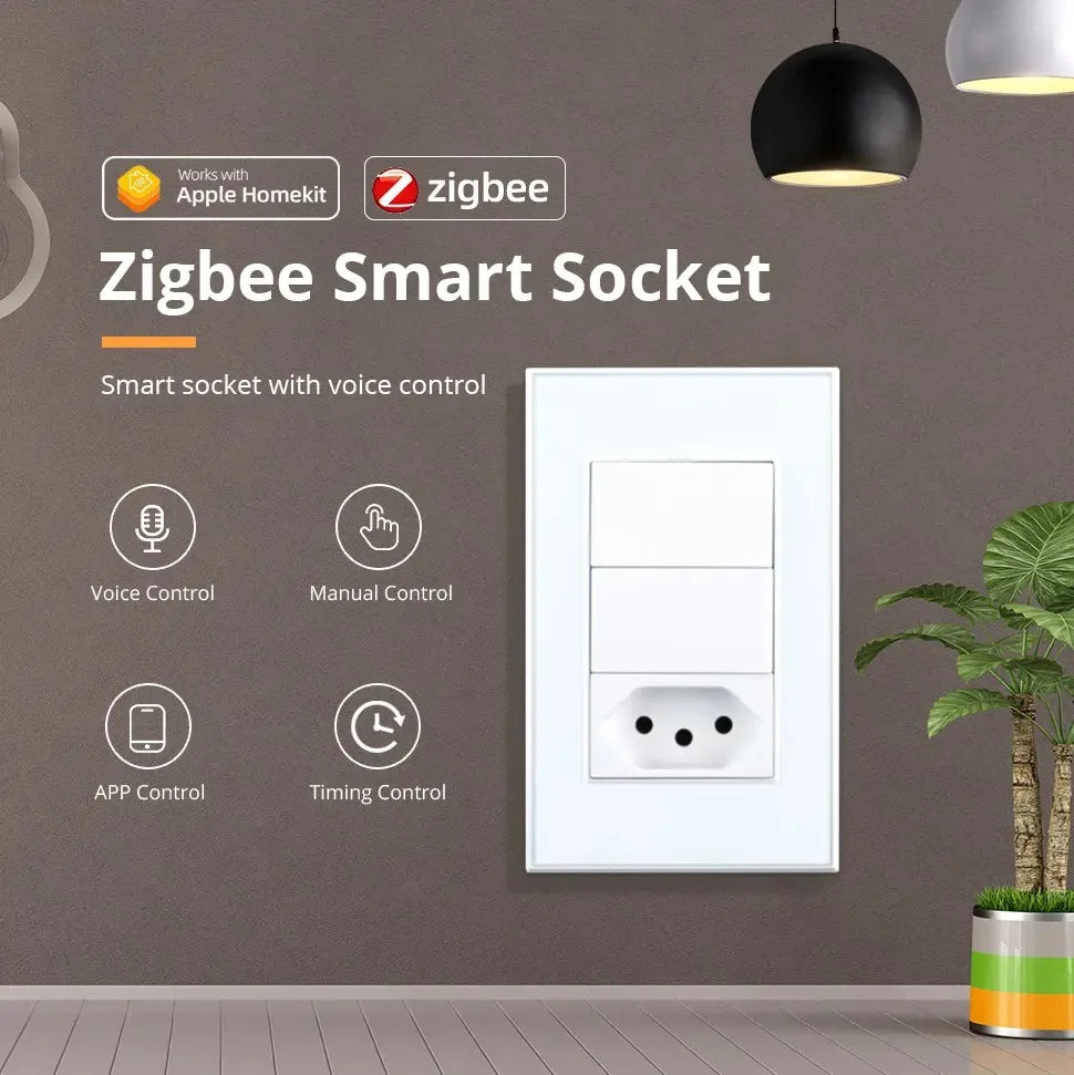 Zemismart Zigbee Smart 10A 20A Brazil Socket Light Switch with Outlets Work with Tuya Smart Life App Alexa Google Home Control