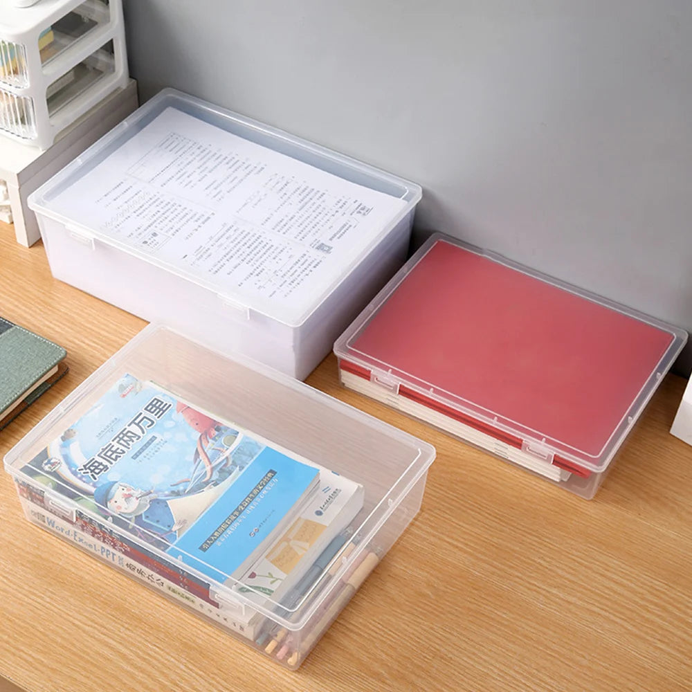 Plastic Storage Box For Office Large Capacity Transparent Paper Storage Case Desktop Storage Organization Document Box