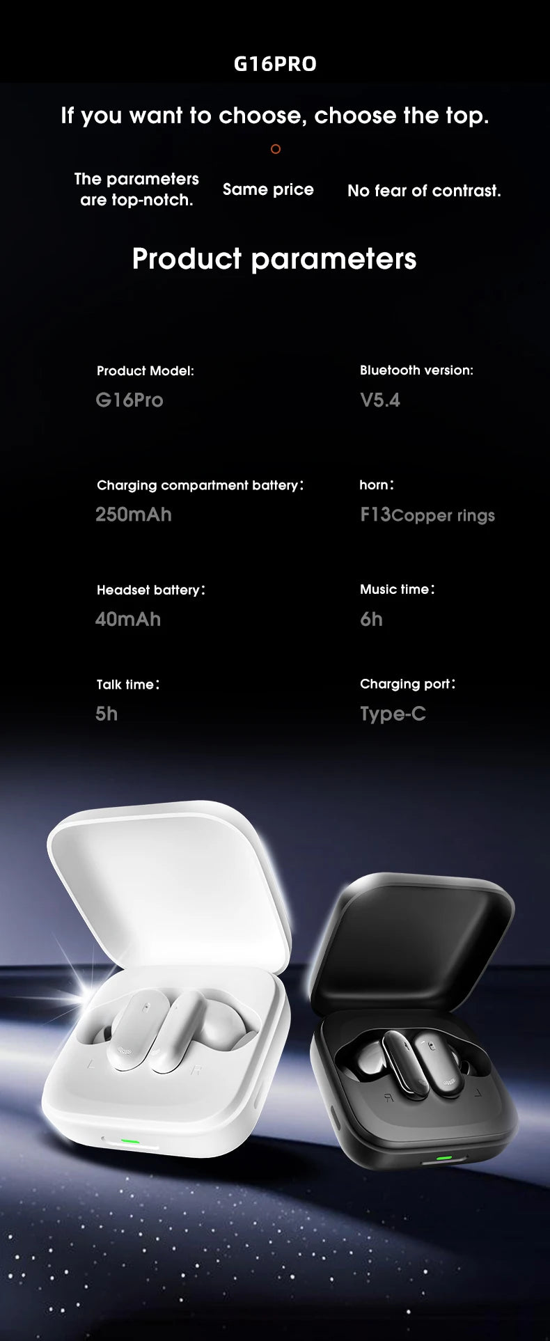 G16Pro AI Translator Earbuds 164 Languages Real Time 2-Way Translation Bluetooth Noise Cancelling HD Call for Trip