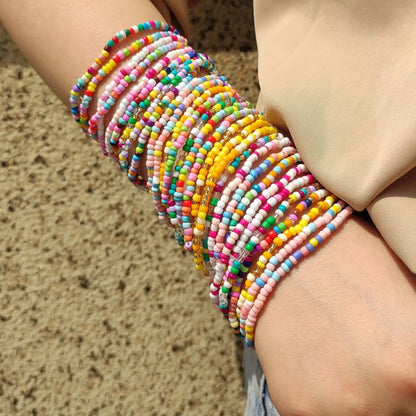 10/15/20/30/40pcs Colorful Rice Beads Bracelet Set For Women Candy Color Summer Vacation Beach Charm Jewelry Gift For Girls