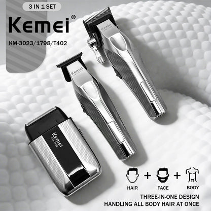 Kemei Clippers Professional Haircut Suit Rechargeable Hair Clippers Metal Body Shaver LCD Display Clipper For Man KM-3023 Set