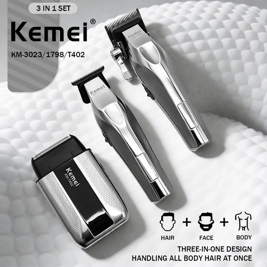 Kemei Clippers Professional Haircut Suit Rechargeable Hair Clippers Metal Body Shaver LCD Display Clipper For Man KM-3023 Set