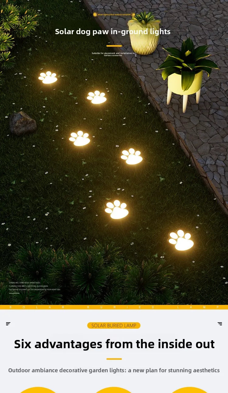 Outdoor  Paw Print Lights LED Solar Light Waterproof Dog Cat Animal Paw Print Light Path Lawn Lamp for Garden Patio Lawn Camping