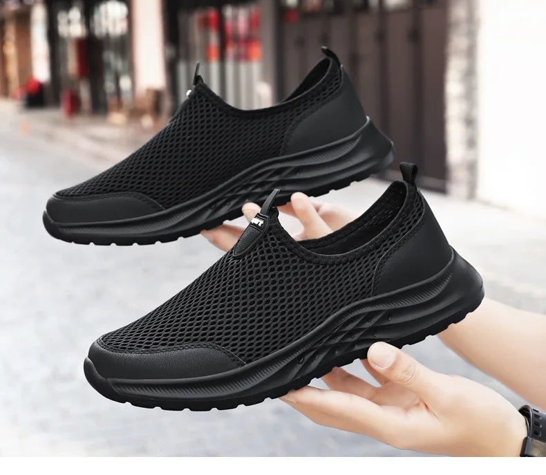 Men's Summer New Mesh Breathable Anti-Odor Slip-On Casual Shoes Lightweight Comfort Dad Walking Flats Soft Sole Outdoor Loafers