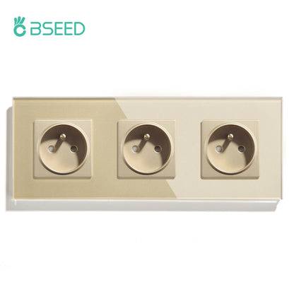 BSEED France Standard Single Wall French Socket Double Power Plug With White Black Gloden Crystal Glass Panel 16A 110V-250V