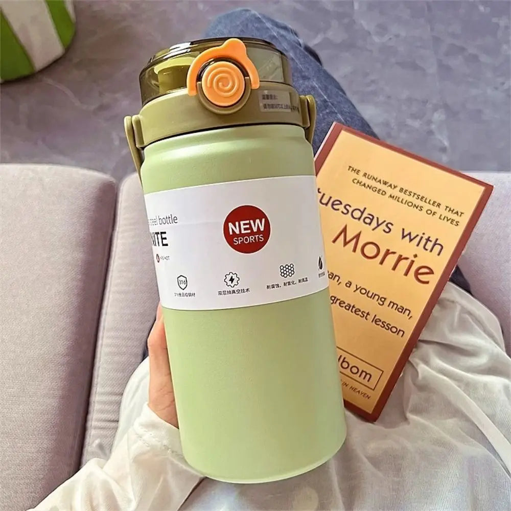 2025 1L Thermo Bottle Stainless Steel Large Capacity Thermo Cup Straw Hand Pot
