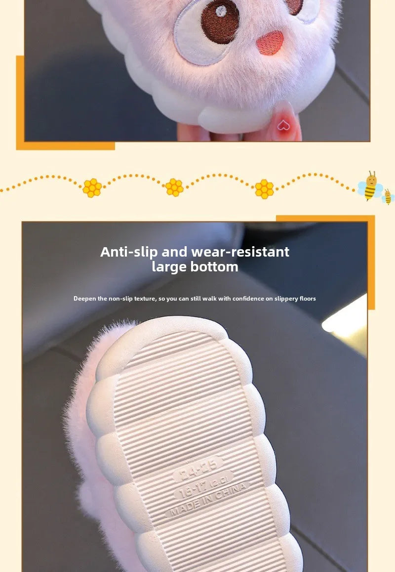 New Winter Cute Big eyed Rabbit Children's Waterproof Warm Non-slip Fluffy Slippers For Girls Boys Kids Indoor Home Cotton Shoes
