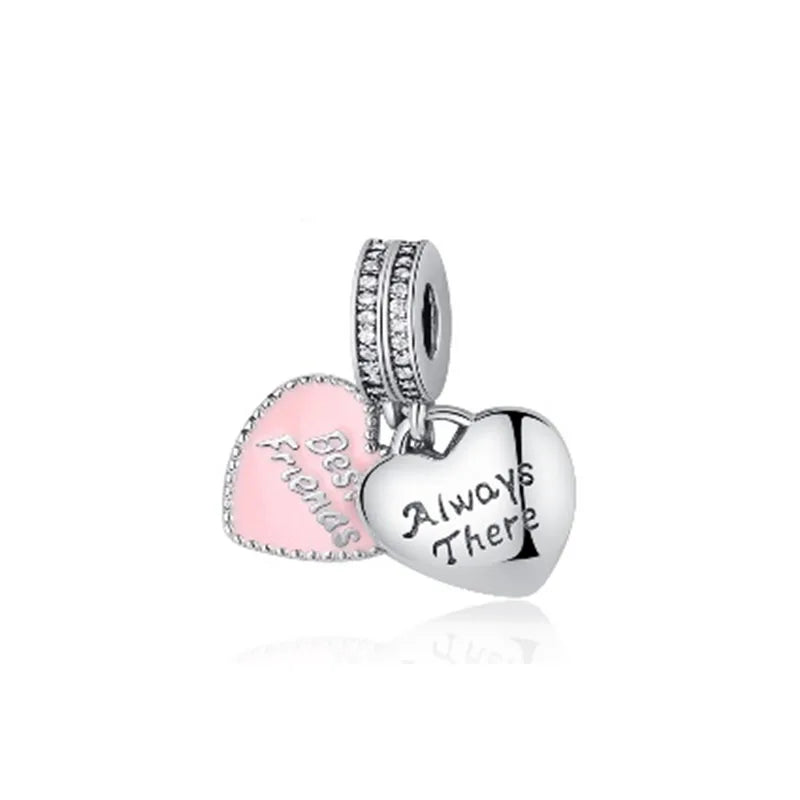 2025 Hot selling 925 Silver Pink Bird Moon Pendant Suitable for European Bracelets DIY Accessories Women's Charm Jewelry Gifts