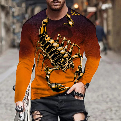 Scorpion 3D Print Long Sleeve Round-Neck Fashion Animal Pattern Men's T-Shirts Streetwear Pullovers Tops Loose Casual Man Tees