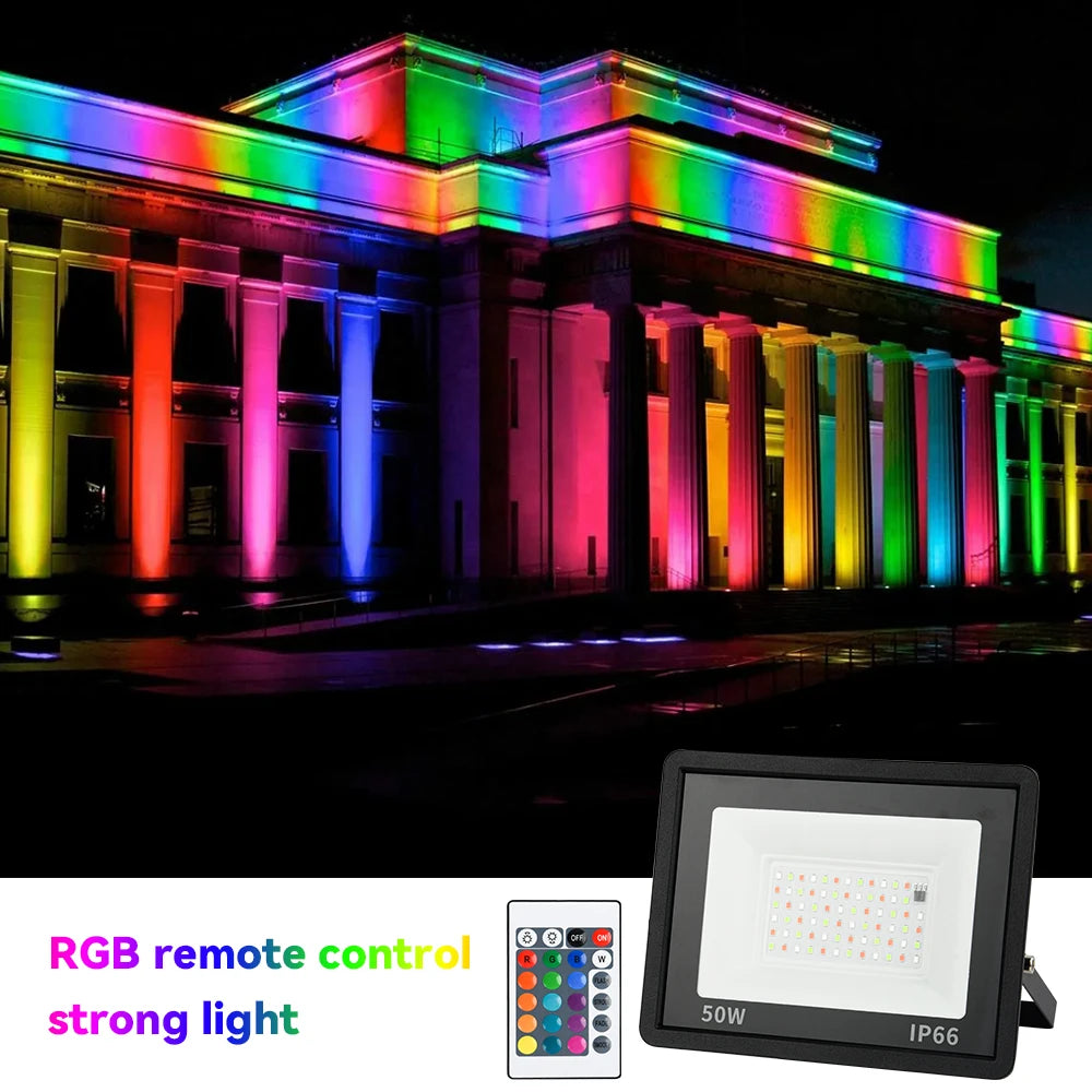 RGB Led Flood Lights Reflector with Remote Waterproof RGB LED Spotlight Indoor Outdoor Lighting Garden Holiday Ambiance Decor