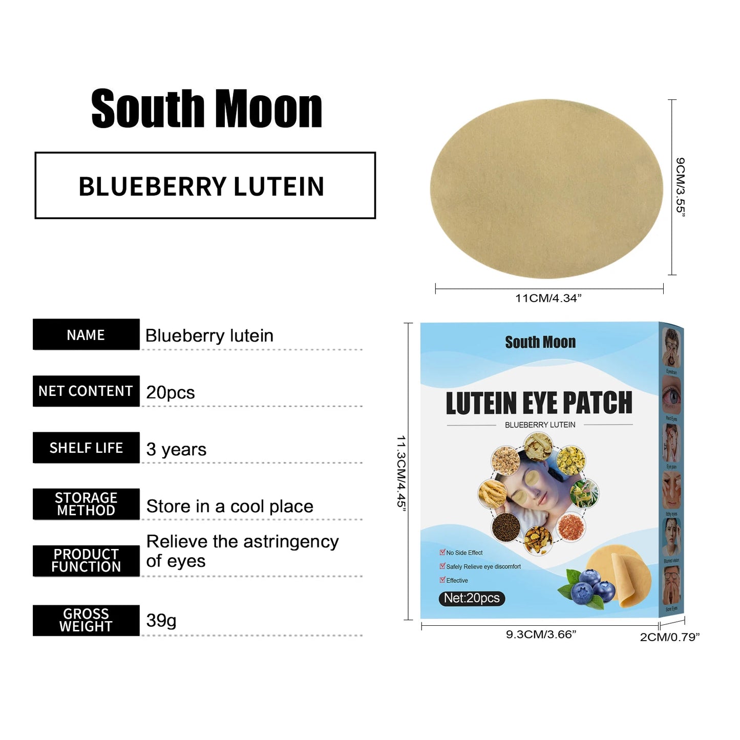 South Moon Blueberry Lutein Eye Patch Relieving Visual Fatigue Eye Dry Red Discomfort Treatment Vision Blurring Eye Care Patch