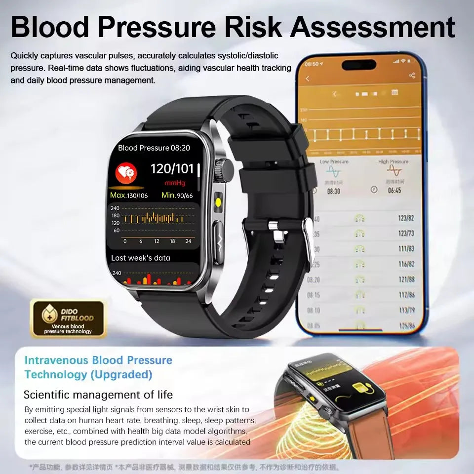 2026 New Health Smart Watch Laser Therapy Reduce Three Highs Blood Oxygen Pressure Uric Acid Blood Lipid ECG Smartwatch For Man
