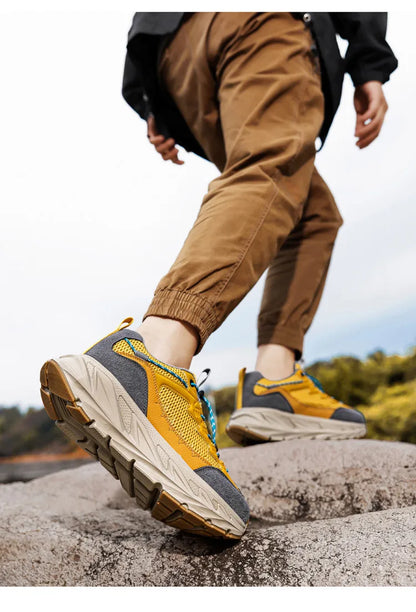 Men's Hiking Shoes Breathable Mesh Leather Upper Non-slip Rubber Sole Outdoor Casual Trekking Walking Shoes Size 39-45