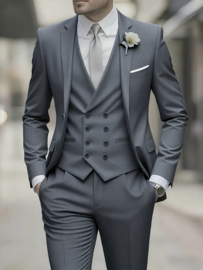 Men's Business Formal Suit 3-Piece Single Breasted Notch Lapel Solid Double Breasted Vest Elegant Office Party Wedding