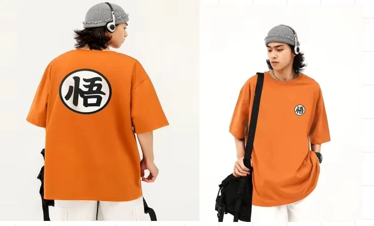 2026 Summer Dragon Ball Goku Wu Character Orange Short-sleeved T-shirt Men's Pure Cotton College Wind COS Parent-child Clothing