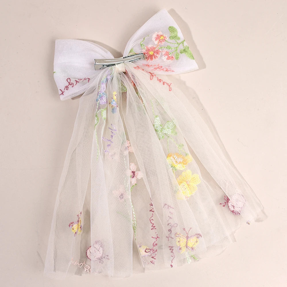 White Tulle Hair Clips For Girls Fairy Mesh Bow Large Hairpin Flower Barrette Summer Party Wedding Women Headdress Accessories