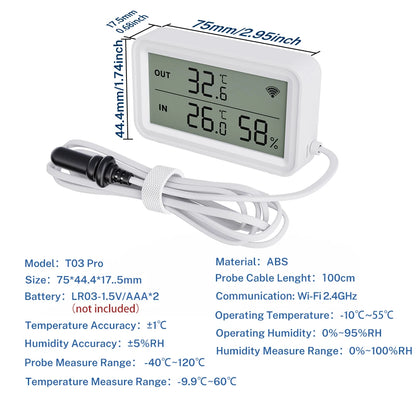 Tuya WiFi Zigbee Temperature Humidity Sensor With External Probe for Smart Home APP Remote Control Work with Yandex Alexa
