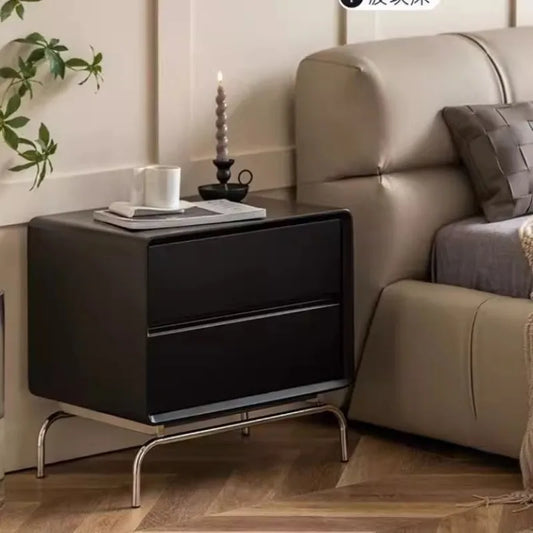 Minimalist Solid Wood Nightstand Lacquered Stainless Steel Bedside Table Bauhaus Bedroom Furniture Modern Luxury End Tables