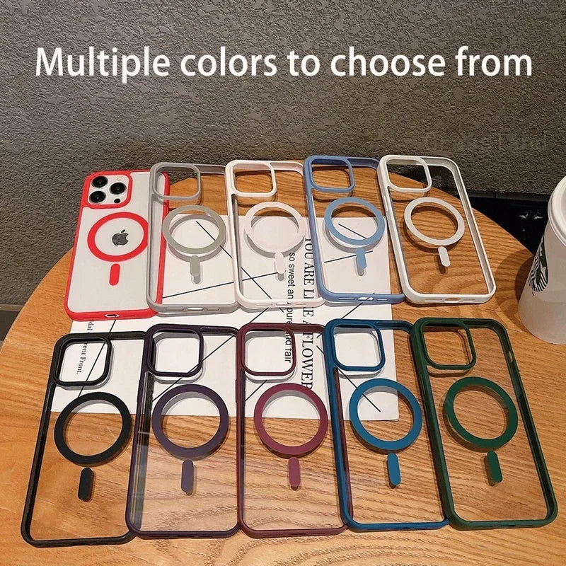 Luxury Transparent Magnetic Case For iPhone 16 15 14 13 12 11 Pro Max Plus For Magsafe Wireless Charge Shockproof Bumper Cover