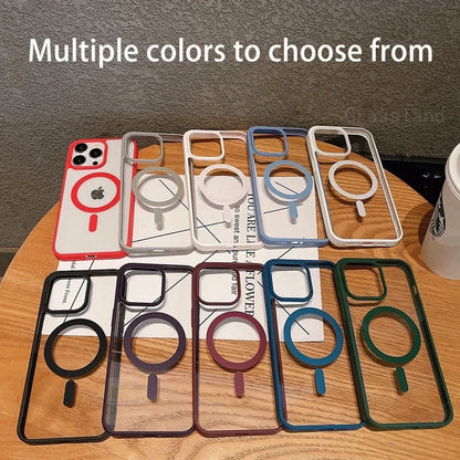 Luxury Transparent Magnetic Case For iPhone 16 15 14 13 12 11 Pro Max Plus For Magsafe Wireless Charge Shockproof Bumper Cover