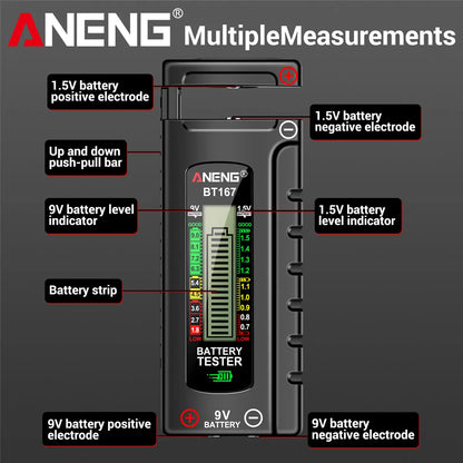 ANENG BT167 household battery level tester does not require power supply to measure D/C/AA/AAA/9V/button battery level detector
