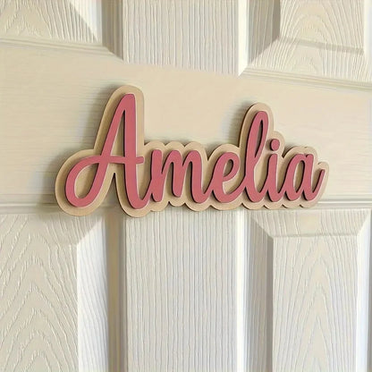 1Pc Customized Personalized Wooden Nameplate - Elegant Handwritten Style Wall-Mounted, Easy to Install, Modern Minimalist Design