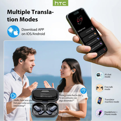 【Słuchawki douszne z tłumaczem AI】HTC NE25 Słuchawki Bluetooth z ekranem dotykowym LCD Sportowe bezprzewodowe słuchawki długie życie z mikrofonem HD