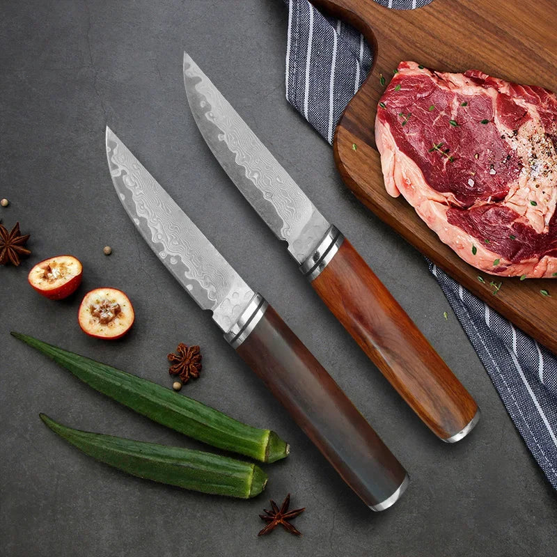 Wood Handle Damascus Steel Boning Fruit KnifeDamascus Knife BBQ Cleaver Meat Vegetables Slicing Fish Kitchen Knives Chef Knife