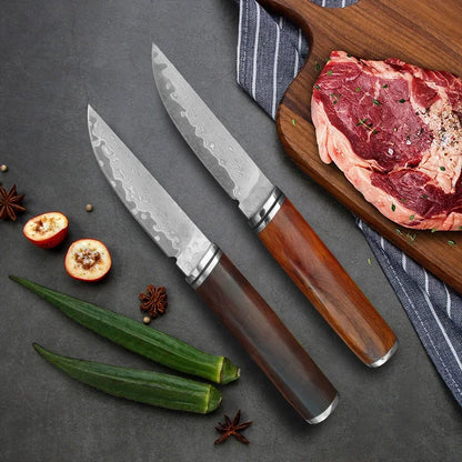 Wood Handle Damascus Steel Boning Fruit KnifeDamascus Knife BBQ Cleaver Meat Vegetables Slicing Fish Kitchen Knives Chef Knife