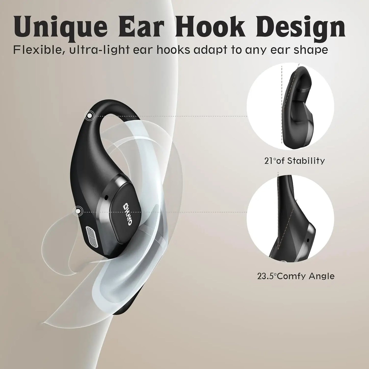 Ohayo Open-Ear Earphones Ear Hooks Wireless Bluetooth 5.4 Headphones IPX6 Waterproof Air conduction Sports Earbuds TWS with Mic