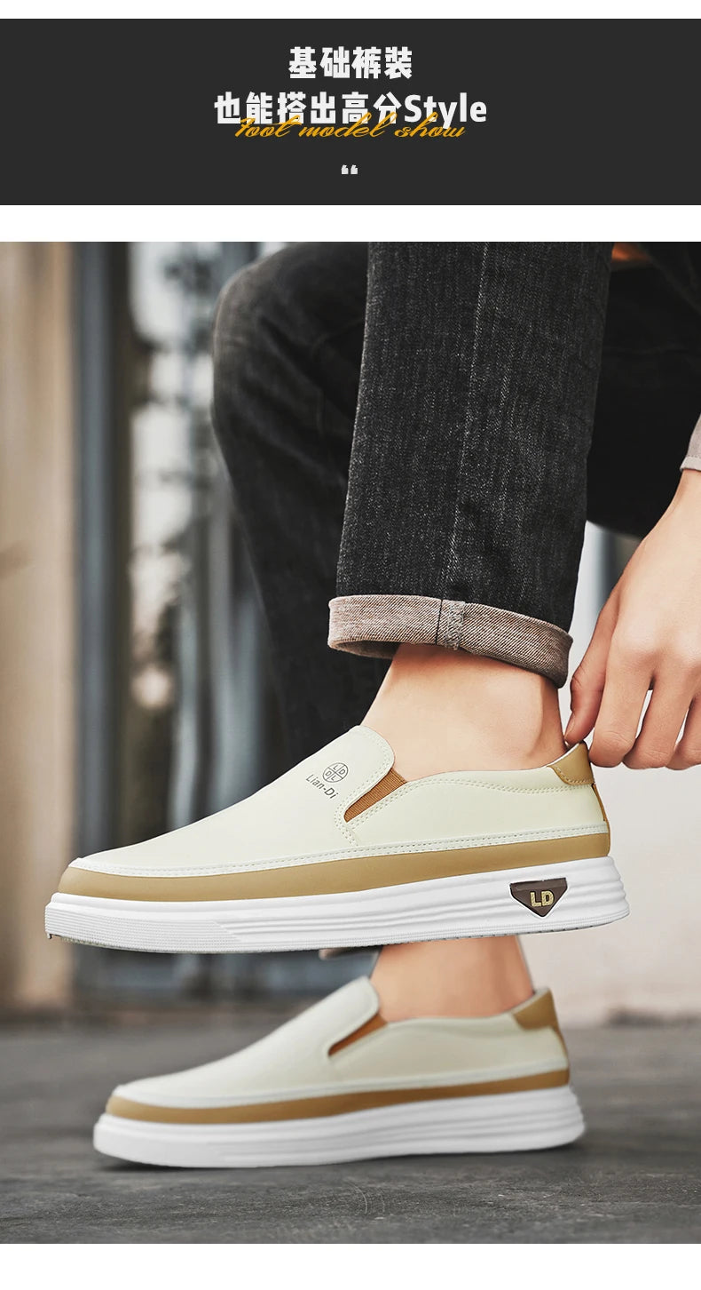 Men's Loafers for Spring, Large Size, Round-Toe Men's Moccasins, Slip-On Casual Shoes, Simple and Lightweight