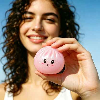 Squishy Glitter Simulation Steamed Bun Toy with Steamer Box Slow Rebound Stress Relief Squeeze Fidget Toy for Teens Adults Gifts