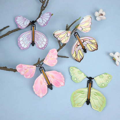 12PCS Magic Flying Butterflies Wind Up Toy Bookmark Greeting Rubber Band Powered Magic Prop,Surprise Gift Wedding,Birthday,Party