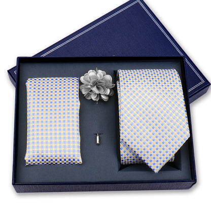 Elegant Ties For Men Classic Paisly Neck Tie Pocket Square Brooch Set With Gift Box Mens Business Wedding Suit Accessories