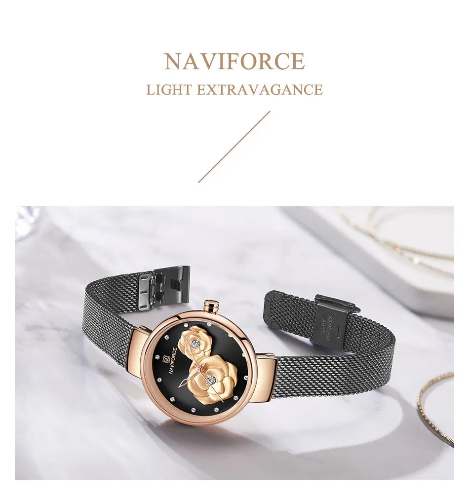 NAVIFORCE Luxury Women Watch Waterproof Dress Wristwatch Stainless Steel Bracelet Strap Elegant Lady Fashion Casual Female Gift