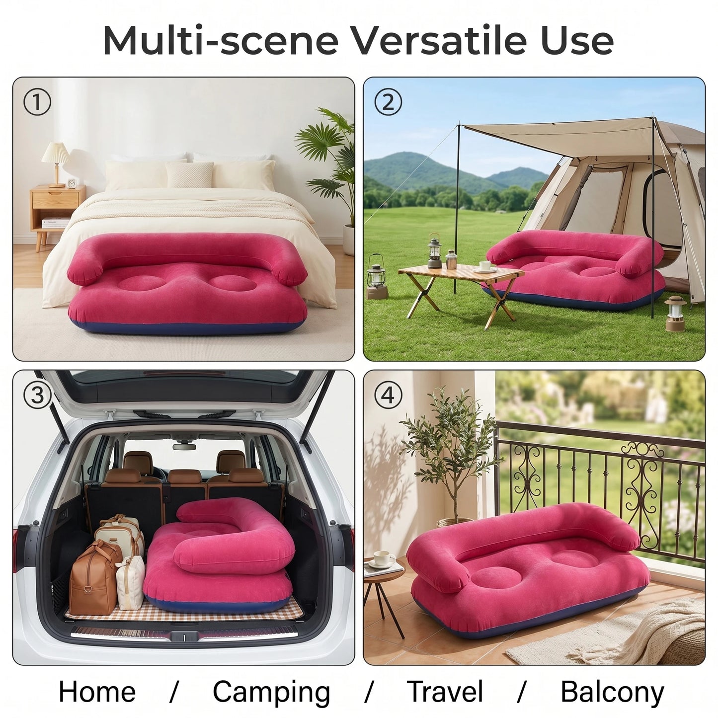 2 Person Inflatable Sofa Couch Portable Foldable Air Couch with Armrest Flocked Outdoor Camping Home Leisure Inflatable Lounge C
