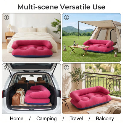2 Person Inflatable Sofa Couch Portable Foldable Air Couch with Armrest Flocked Outdoor Camping Home Leisure Inflatable Lounge C