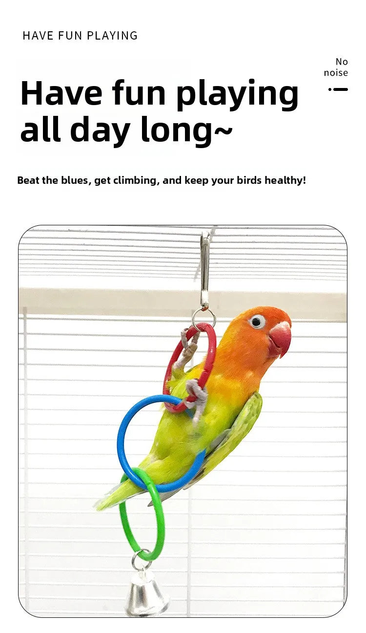 Parrot Swing Toy Bird Cage Toys with Bell Sound Colorful Climbing Ring for Lovebirds Color Ring Grinder Nibble Bird Toy Cage