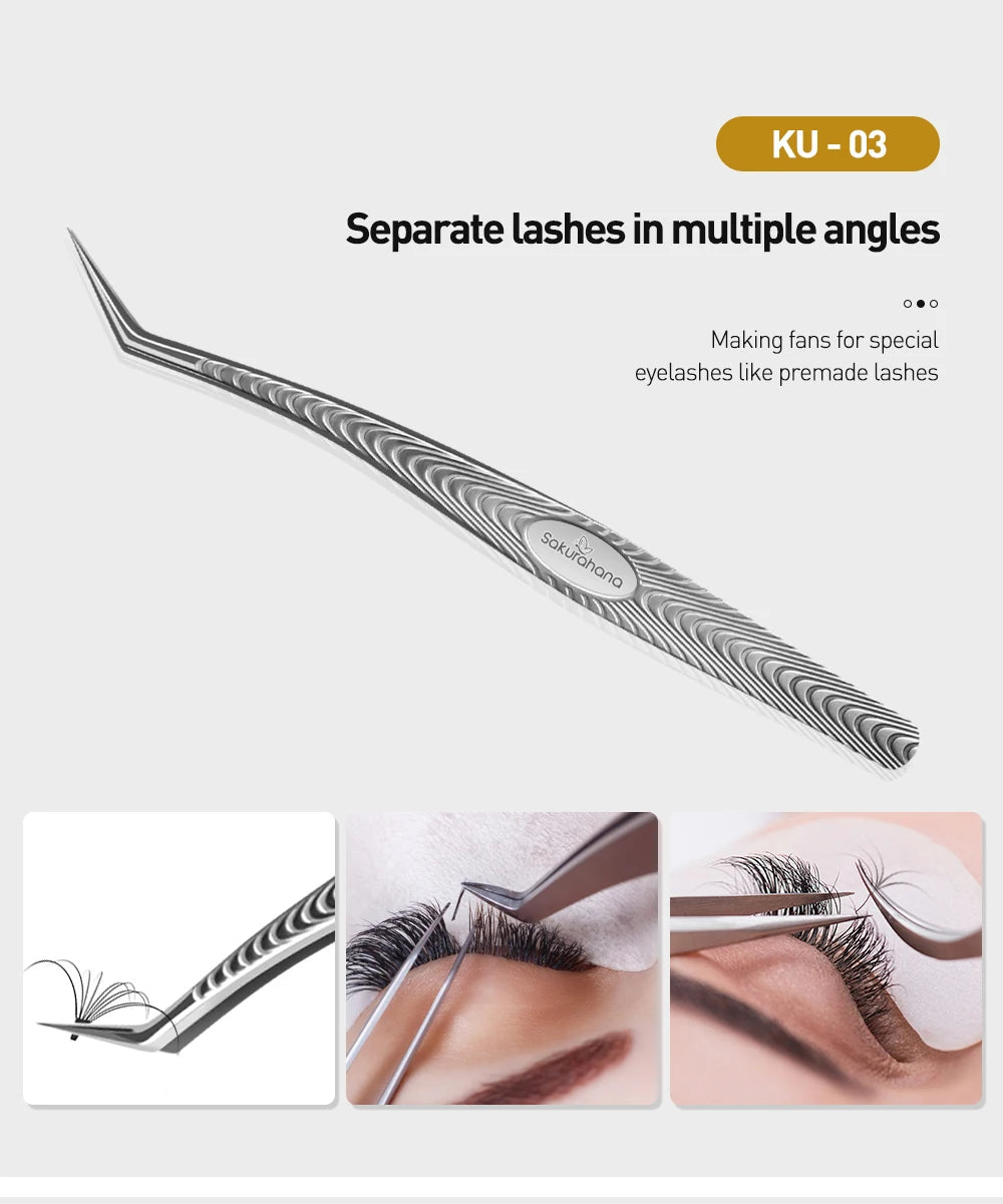 SAKURAHANA Anti-Static Eyelash Tweezers Professional High Precision Volume Extension Stainless Steel Anti-slip Makeup Tool