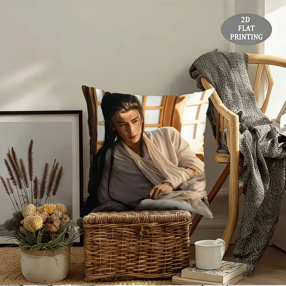 1pc Zhang Linghe Fan Bedroom Pillow Cover, Polyester 2D Double-Sided Print, C-Drama Warrior Cushion, Perfect Gift for Fans & Car