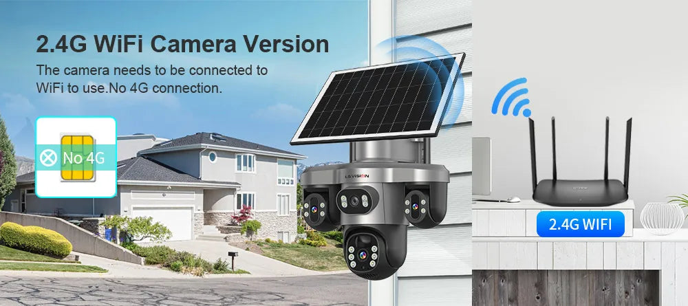 LS VISION 4G / WiFi Solar Camera 3Lenses Outdoor 15MP 4K Low Power Battery IP Camera PIR Night Vision V380 Pro CCTV Security