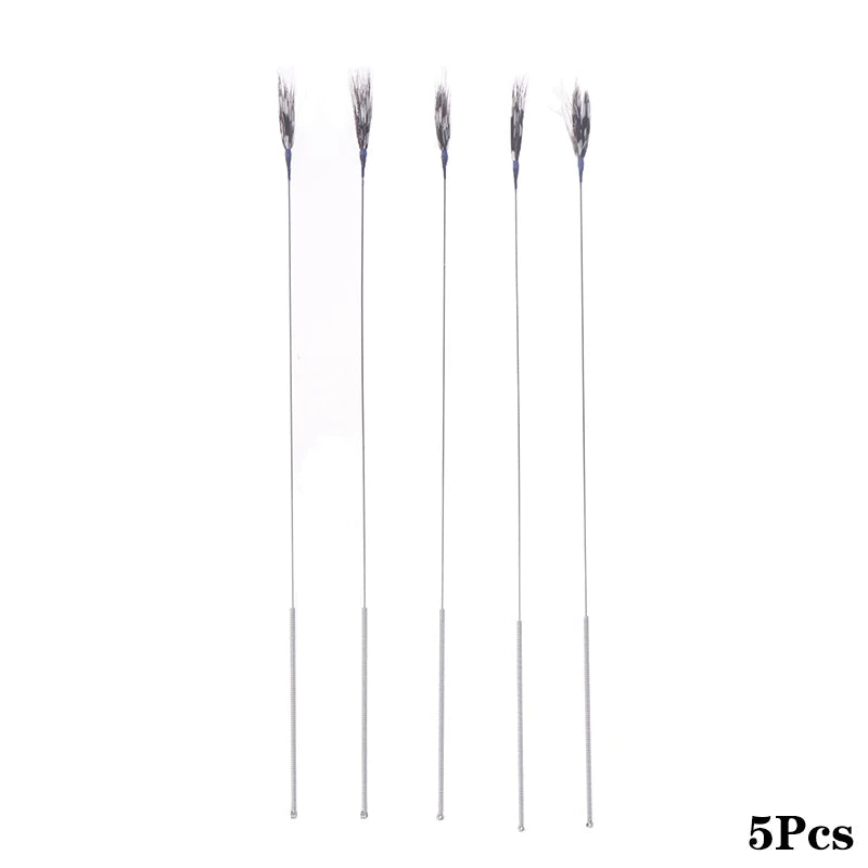 1/5Pcs Goose Feather Stick Ear Picking Elastic Earwax Cleaner Stick Massage Chicken Peacock Feather Silver Needle Ear Dig Tool
